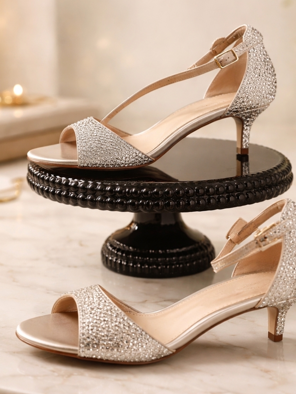 Badgley Mischka Champagne Crystal Embellished Strappy Heels - Picture 2 of 3